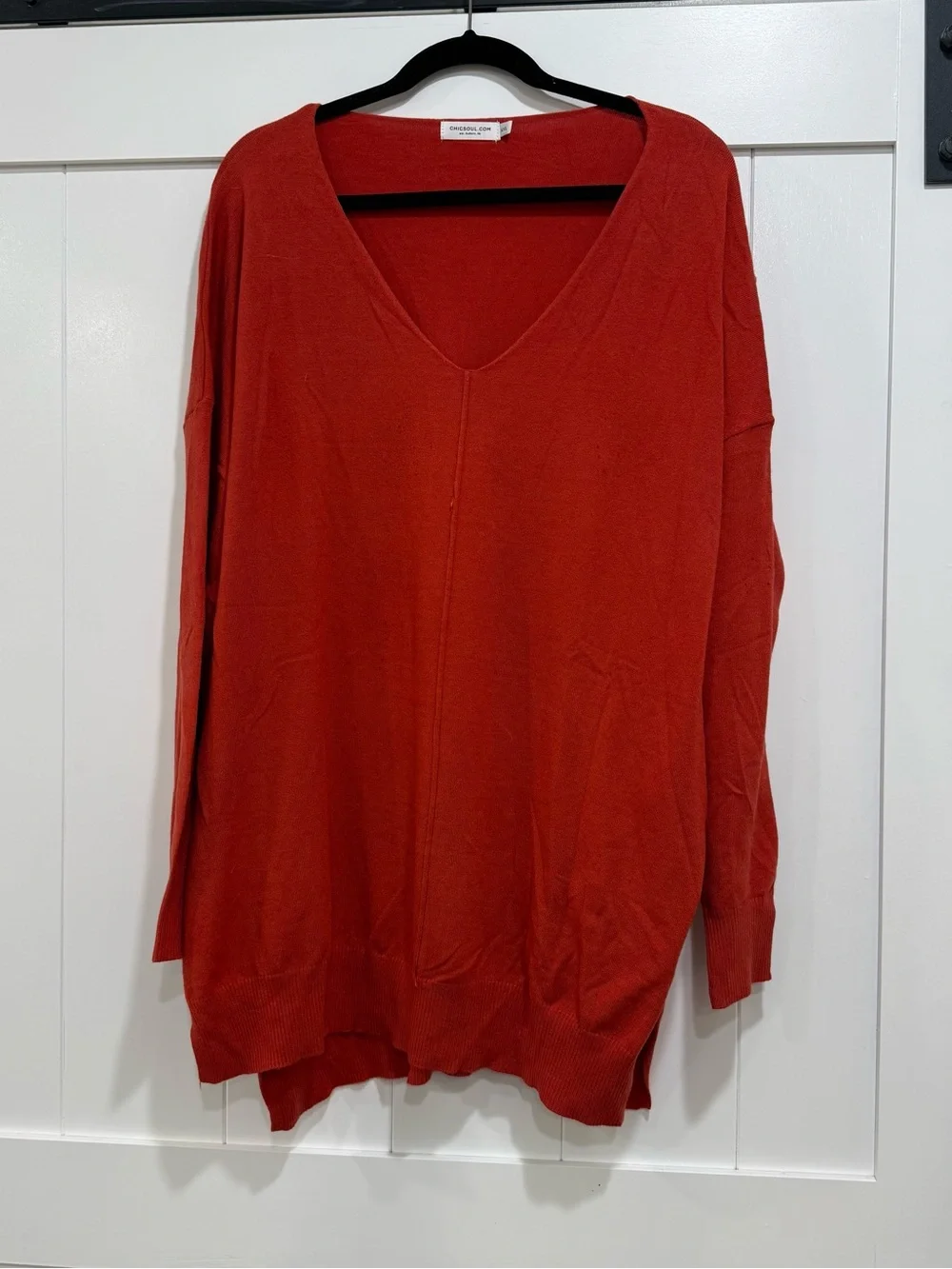Chic Soul V-Neck Oversized Sweater - Rust
